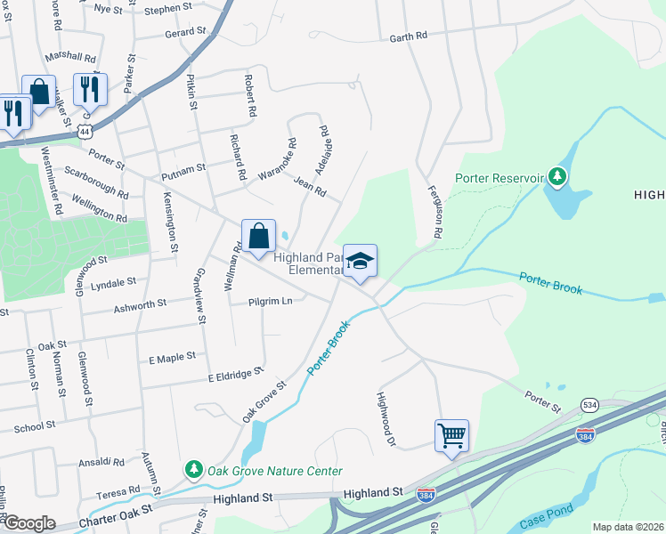 map of restaurants, bars, coffee shops, grocery stores, and more near 369 Porter Street in Manchester
