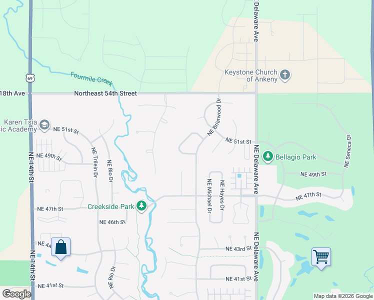 map of restaurants, bars, coffee shops, grocery stores, and more near 829 Northeast Cherry Plum Drive in Ankeny