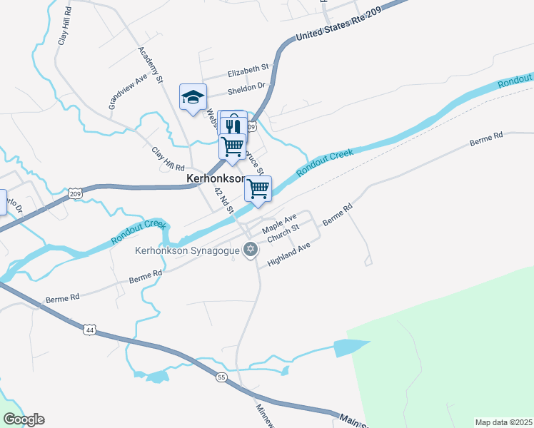 map of restaurants, bars, coffee shops, grocery stores, and more near 333 Main Street in Kerhonkson