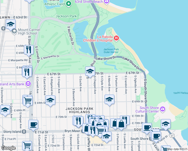 map of restaurants, bars, coffee shops, grocery stores, and more near in Chicago
