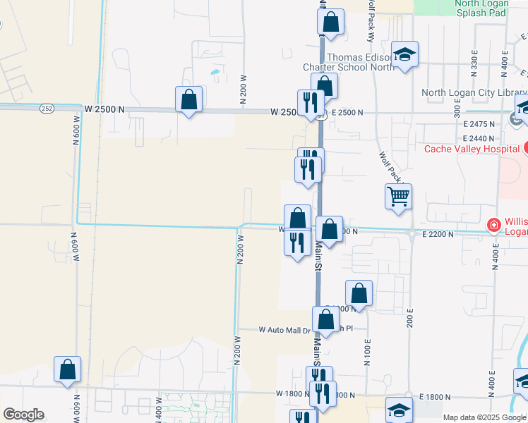 map of restaurants, bars, coffee shops, grocery stores, and more near 2229 North 100 West in North Logan