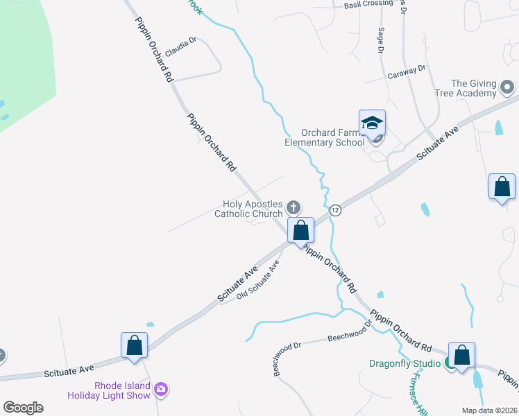 map of restaurants, bars, coffee shops, grocery stores, and more near 771 Pippin Orchard Road in Cranston