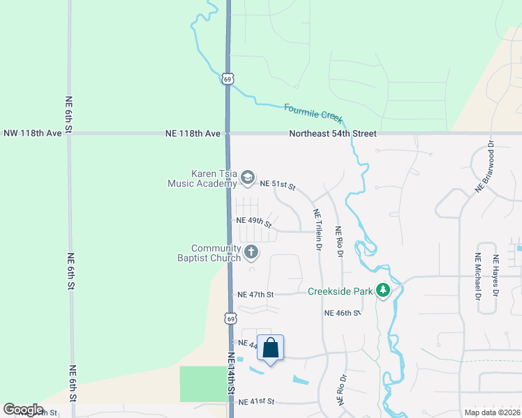 map of restaurants, bars, coffee shops, grocery stores, and more near 195 Northeast 49th Street in Ankeny