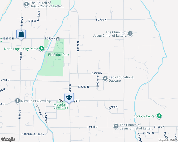 map of restaurants, bars, coffee shops, grocery stores, and more near 1335 East 2300 North in North Logan