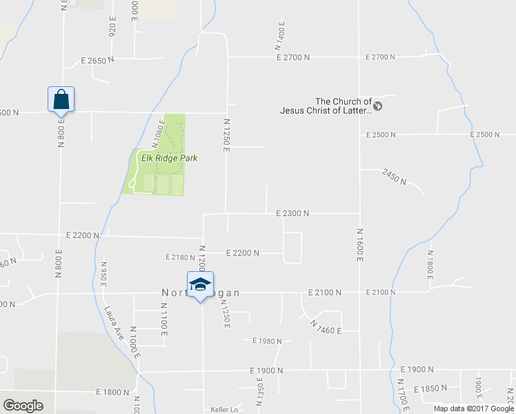 map of restaurants, bars, coffee shops, grocery stores, and more near 1335 East 2300 North in North Logan