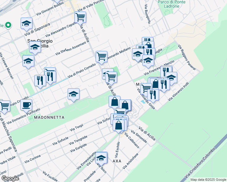 map of restaurants, bars, coffee shops, grocery stores, and more near in Città Metropolitana di Roma