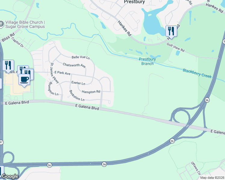 map of restaurants, bars, coffee shops, grocery stores, and more near 201 Somerset Drive in Sugar Grove
