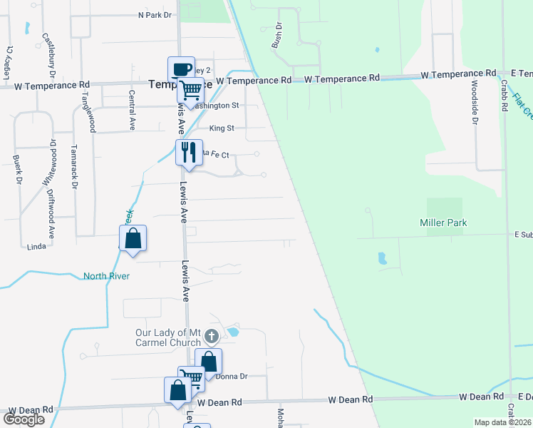 map of restaurants, bars, coffee shops, grocery stores, and more near 750 Mildred Avenue in Temperance