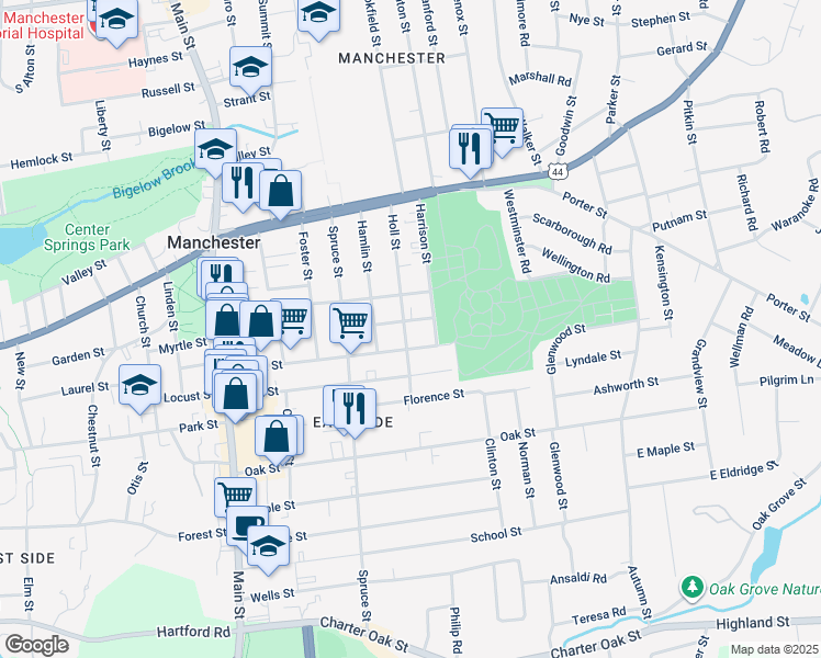 map of restaurants, bars, coffee shops, grocery stores, and more near 16 Knighton Street in Manchester