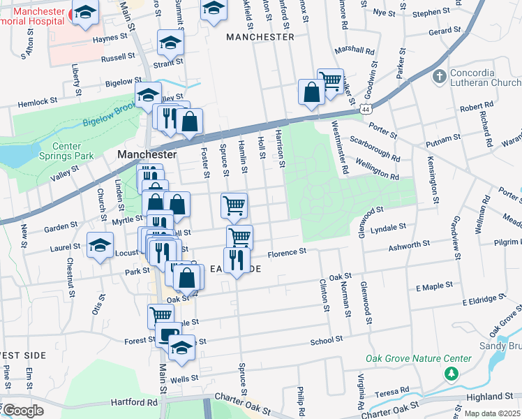 map of restaurants, bars, coffee shops, grocery stores, and more near 16 Knighton Street in Manchester