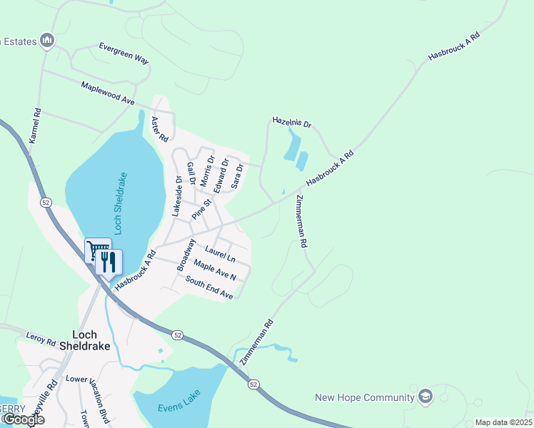 map of restaurants, bars, coffee shops, grocery stores, and more near 110 Hasbrouck A Road in Hurleyville
