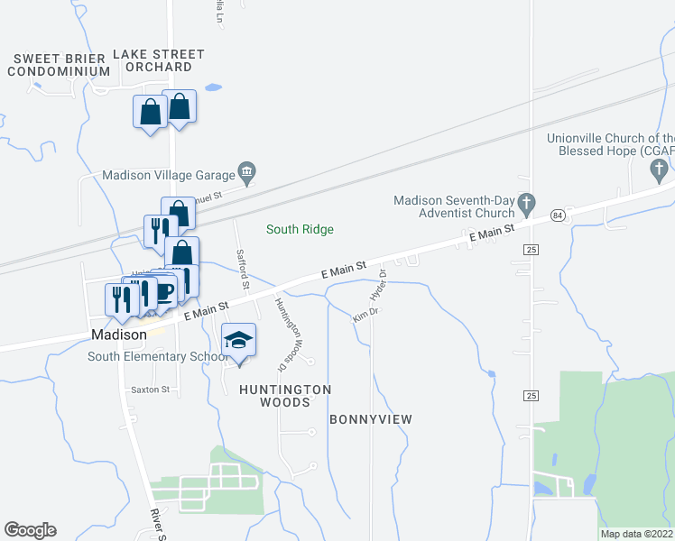 map of restaurants, bars, coffee shops, grocery stores, and more near 335 East Main Street in Madison