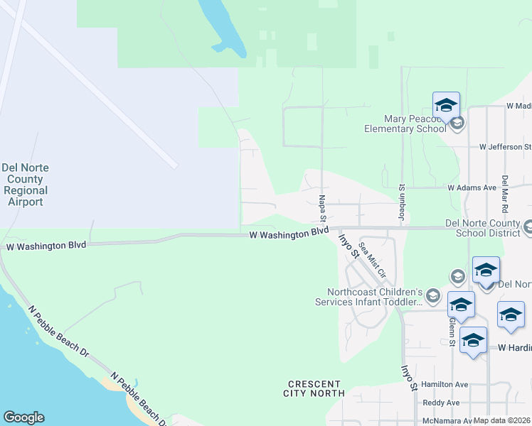 map of restaurants, bars, coffee shops, grocery stores, and more near 1775 Beech Street in Crescent City