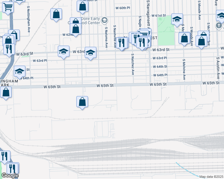 map of restaurants, bars, coffee shops, grocery stores, and more near 6633 West 65th Street in Bedford Park