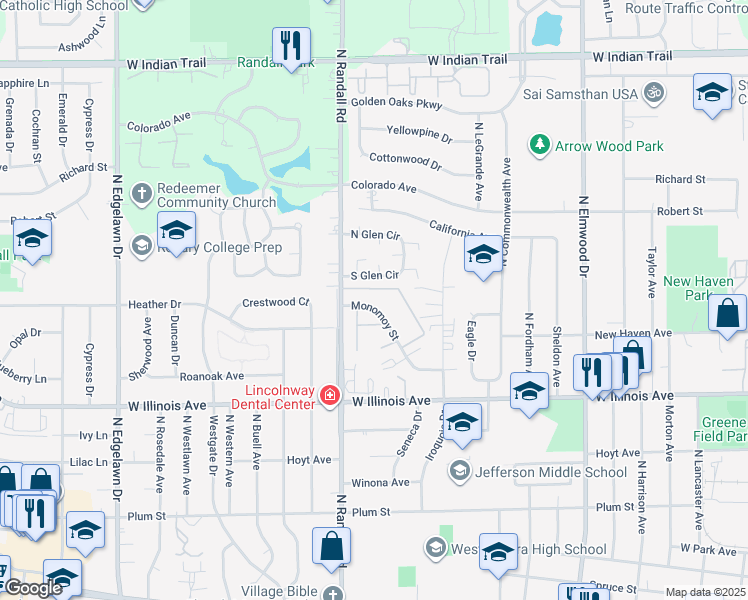 map of restaurants, bars, coffee shops, grocery stores, and more near 1377 Monomoy Street in Aurora