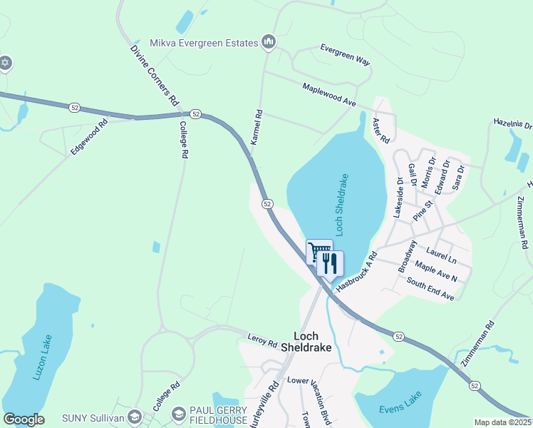 map of restaurants, bars, coffee shops, grocery stores, and more near 1201 New York 52 in Loch Sheldrake