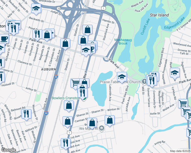 map of restaurants, bars, coffee shops, grocery stores, and more near 8 Fenner Street in Cranston