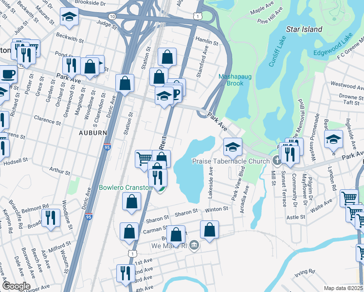 map of restaurants, bars, coffee shops, grocery stores, and more near 8 Fenner Street in Cranston