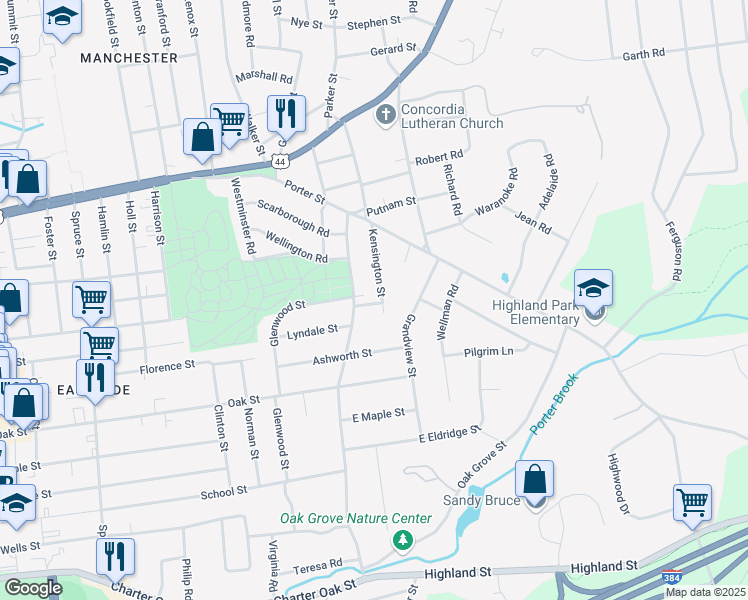 map of restaurants, bars, coffee shops, grocery stores, and more near 70 Kensington Street in Manchester