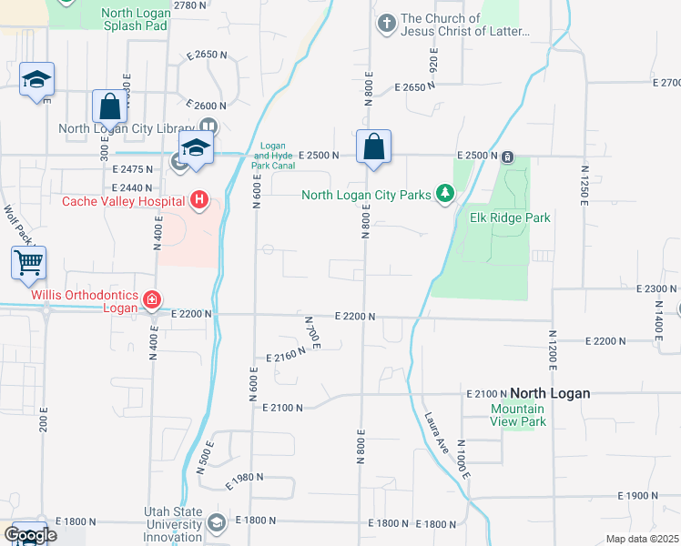 map of restaurants, bars, coffee shops, grocery stores, and more near 2284 North 740 East in North Logan