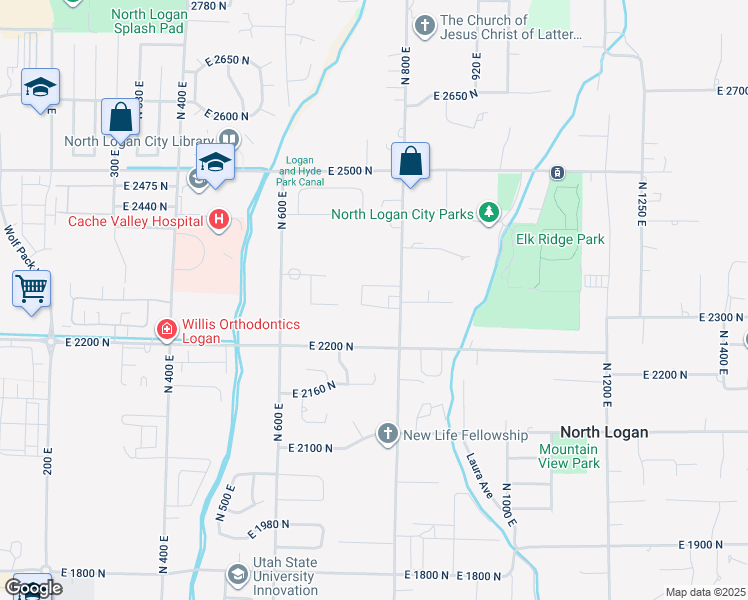 map of restaurants, bars, coffee shops, grocery stores, and more near 2284 North 0740 East in North Logan