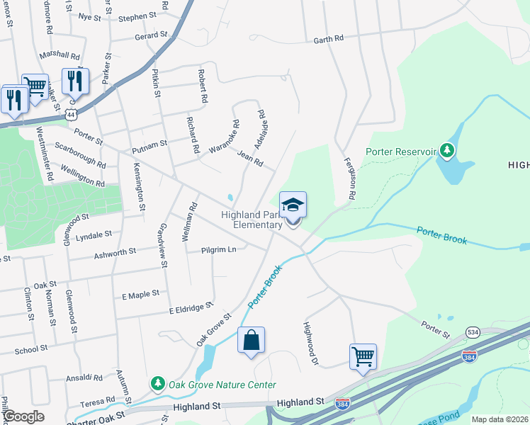 map of restaurants, bars, coffee shops, grocery stores, and more near 369 Porter Street in Manchester