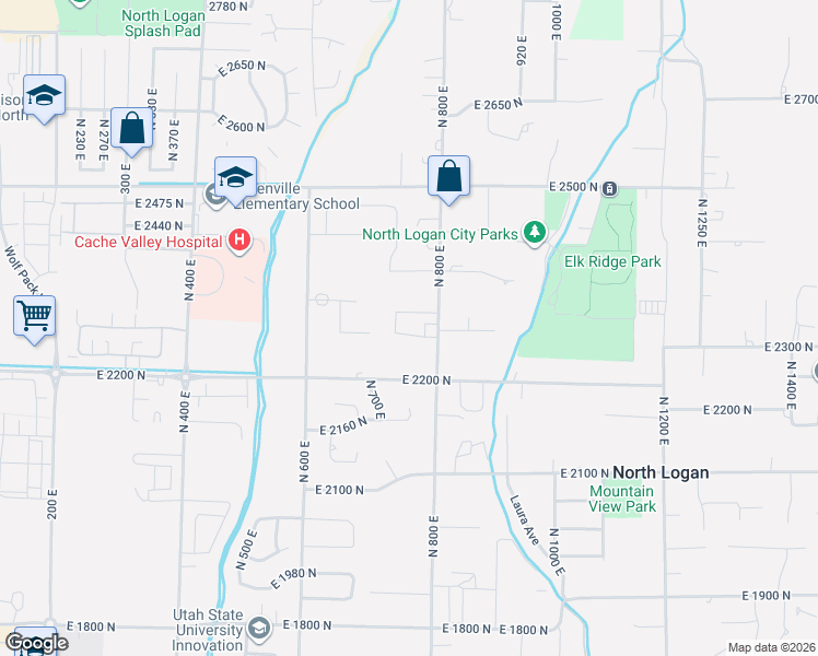 map of restaurants, bars, coffee shops, grocery stores, and more near 2284 North 740 East in North Logan