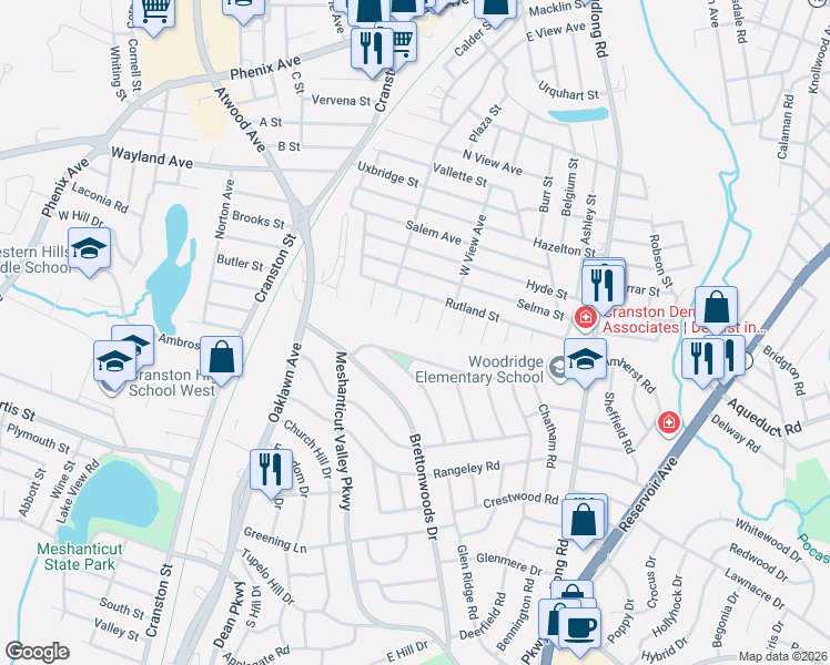 map of restaurants, bars, coffee shops, grocery stores, and more near 25 Lily Drive in Cranston