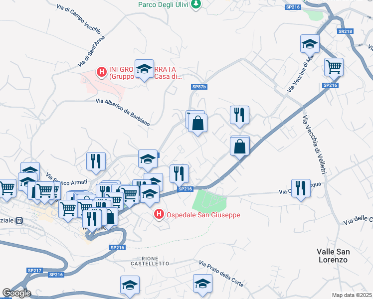 map of restaurants, bars, coffee shops, grocery stores, and more near 39 Via Aldo Gargano in Marino