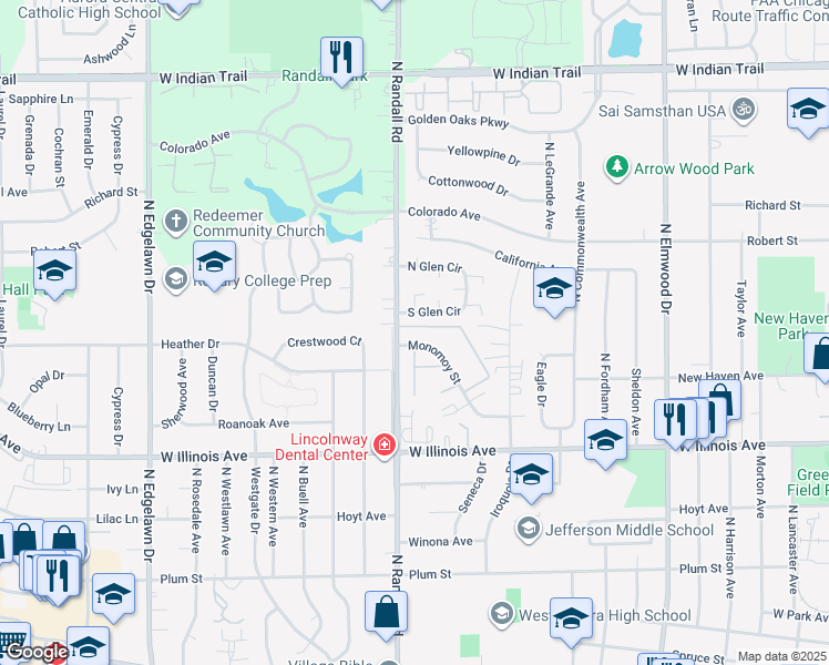 map of restaurants, bars, coffee shops, grocery stores, and more near 1389 Monomoy Street in Aurora