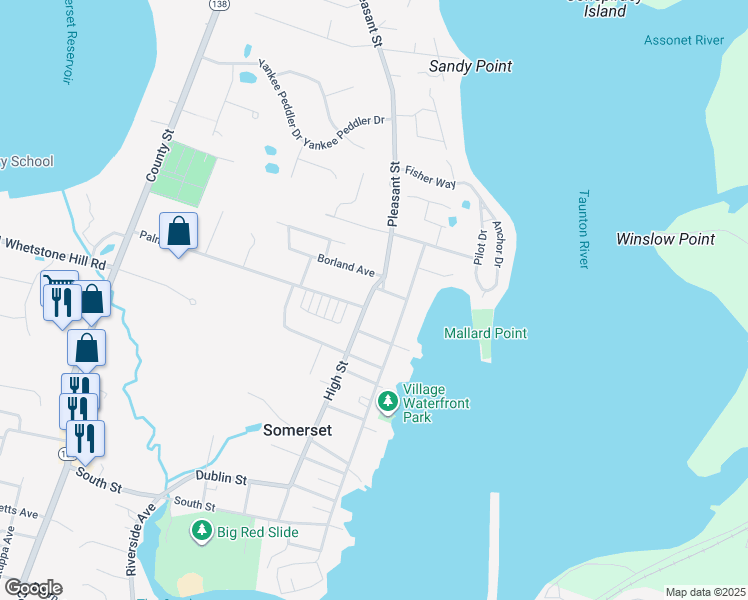 map of restaurants, bars, coffee shops, grocery stores, and more near 534 High Street in Somerset