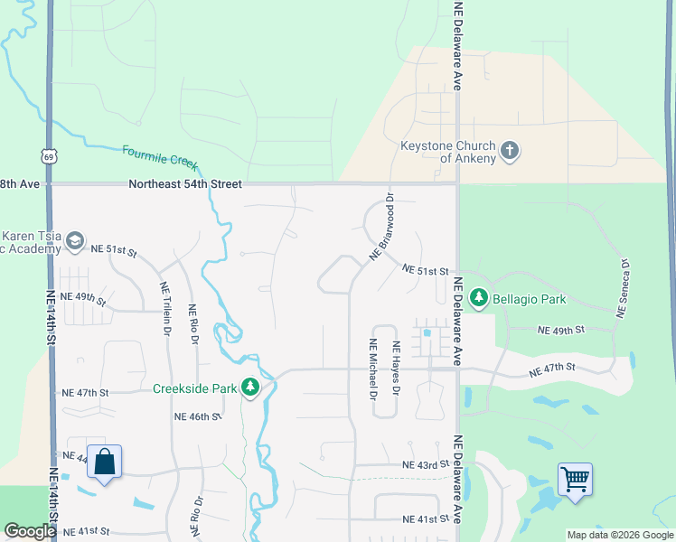 map of restaurants, bars, coffee shops, grocery stores, and more near 829 Northeast Cherry Plum Drive in Ankeny