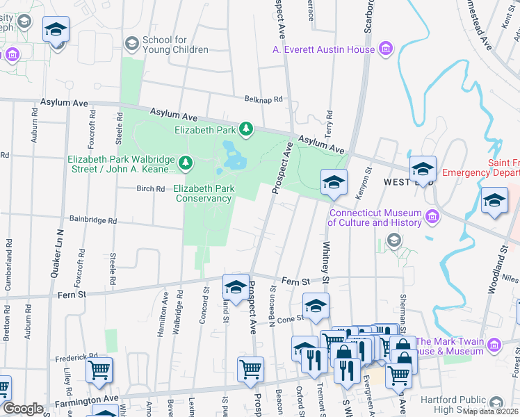map of restaurants, bars, coffee shops, grocery stores, and more near 837 Prospect Avenue in Hartford