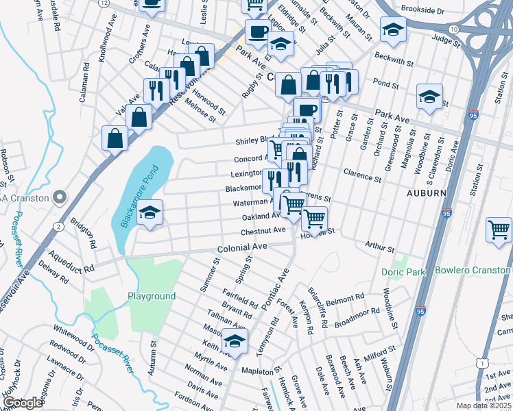 map of restaurants, bars, coffee shops, grocery stores, and more near 42 Waterman Avenue in Cranston