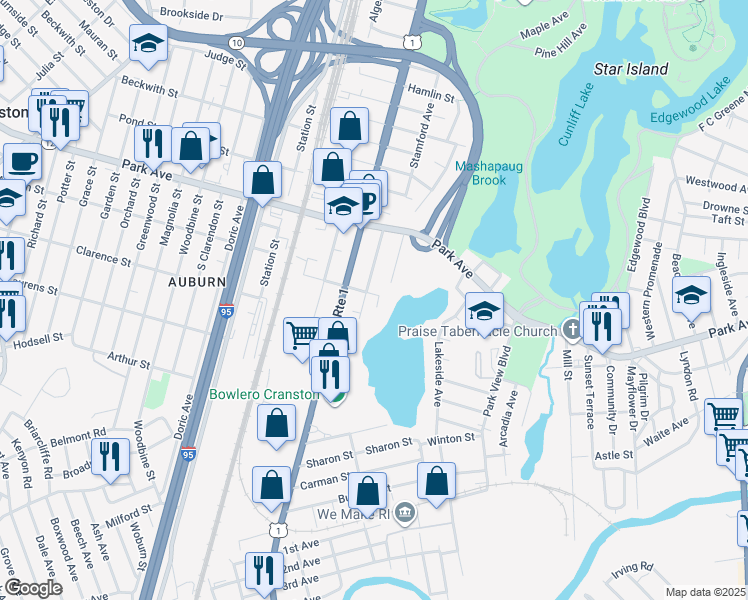map of restaurants, bars, coffee shops, grocery stores, and more near 8 Fenner Street in Cranston