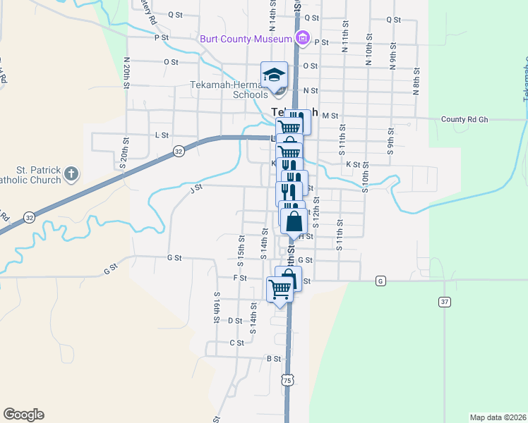 map of restaurants, bars, coffee shops, grocery stores, and more near 1413 I Street in Tekamah