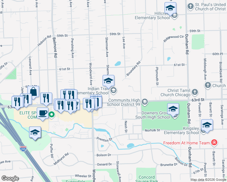 map of restaurants, bars, coffee shops, grocery stores, and more near 6235 Stonewall Avenue in Downers Grove