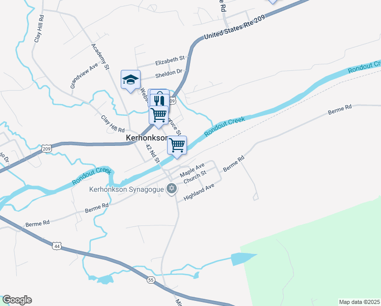 map of restaurants, bars, coffee shops, grocery stores, and more near 333 Main St in Kerhonkson