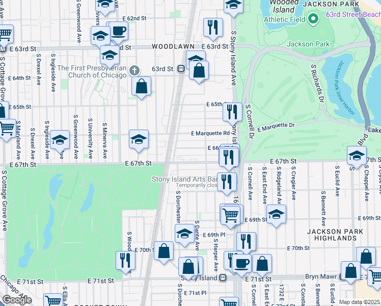 map of restaurants, bars, coffee shops, grocery stores, and more near in Chicago