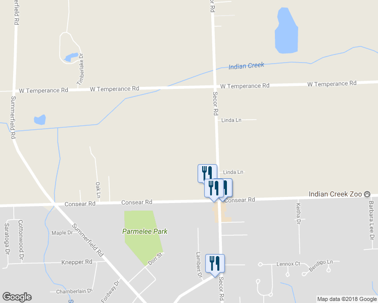 map of restaurants, bars, coffee shops, grocery stores, and more near 8665 Secor Road in Lambertville