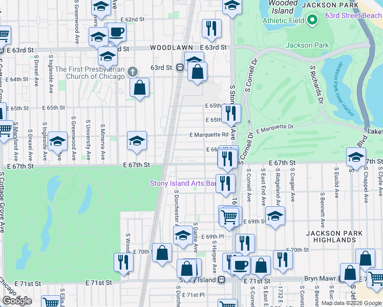 map of restaurants, bars, coffee shops, grocery stores, and more near in Chicago