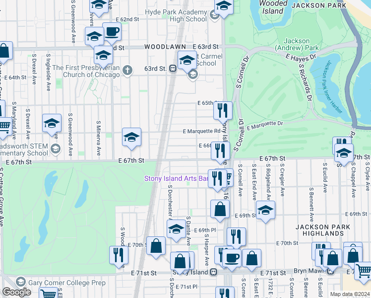 map of restaurants, bars, coffee shops, grocery stores, and more near in Chicago