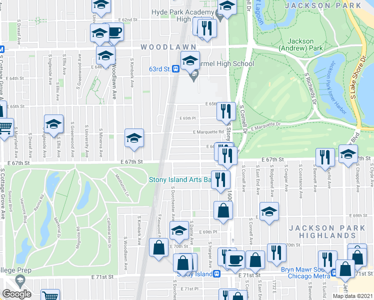 map of restaurants, bars, coffee shops, grocery stores, and more near in Chicago