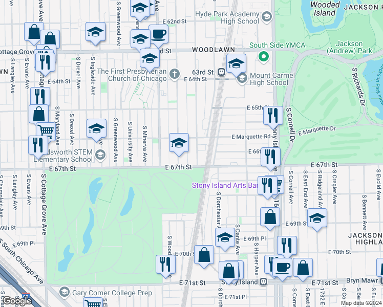 map of restaurants, bars, coffee shops, grocery stores, and more near in Chicago