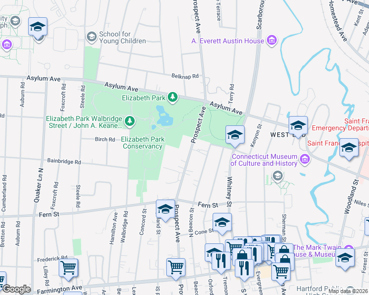 map of restaurants, bars, coffee shops, grocery stores, and more near 837 Prospect Avenue in Hartford