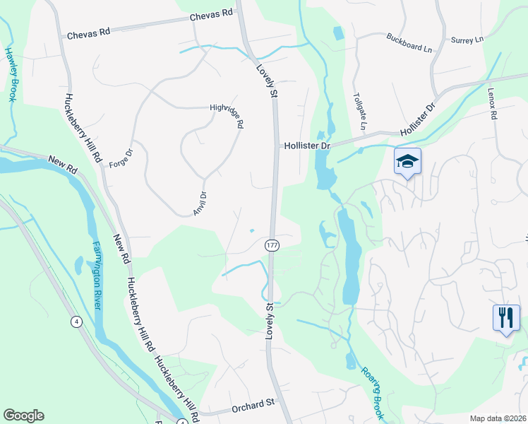 map of restaurants, bars, coffee shops, grocery stores, and more near 6 Nottingham Ridge in Avon