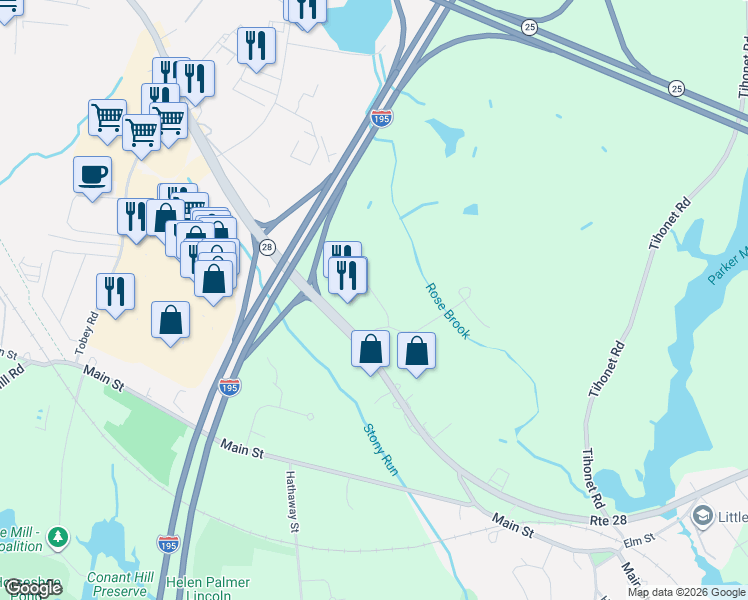 map of restaurants, bars, coffee shops, grocery stores, and more near 3 Garage Street in Wareham