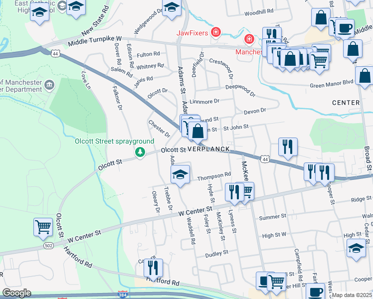 map of restaurants, bars, coffee shops, grocery stores, and more near in Manchester