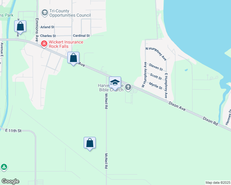 map of restaurants, bars, coffee shops, grocery stores, and more near 1602 Dixon Road in Rock Falls