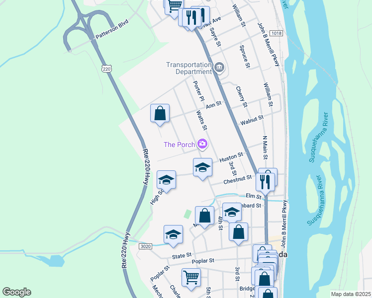 map of restaurants, bars, coffee shops, grocery stores, and more near 104 Wilmot Drive in Towanda